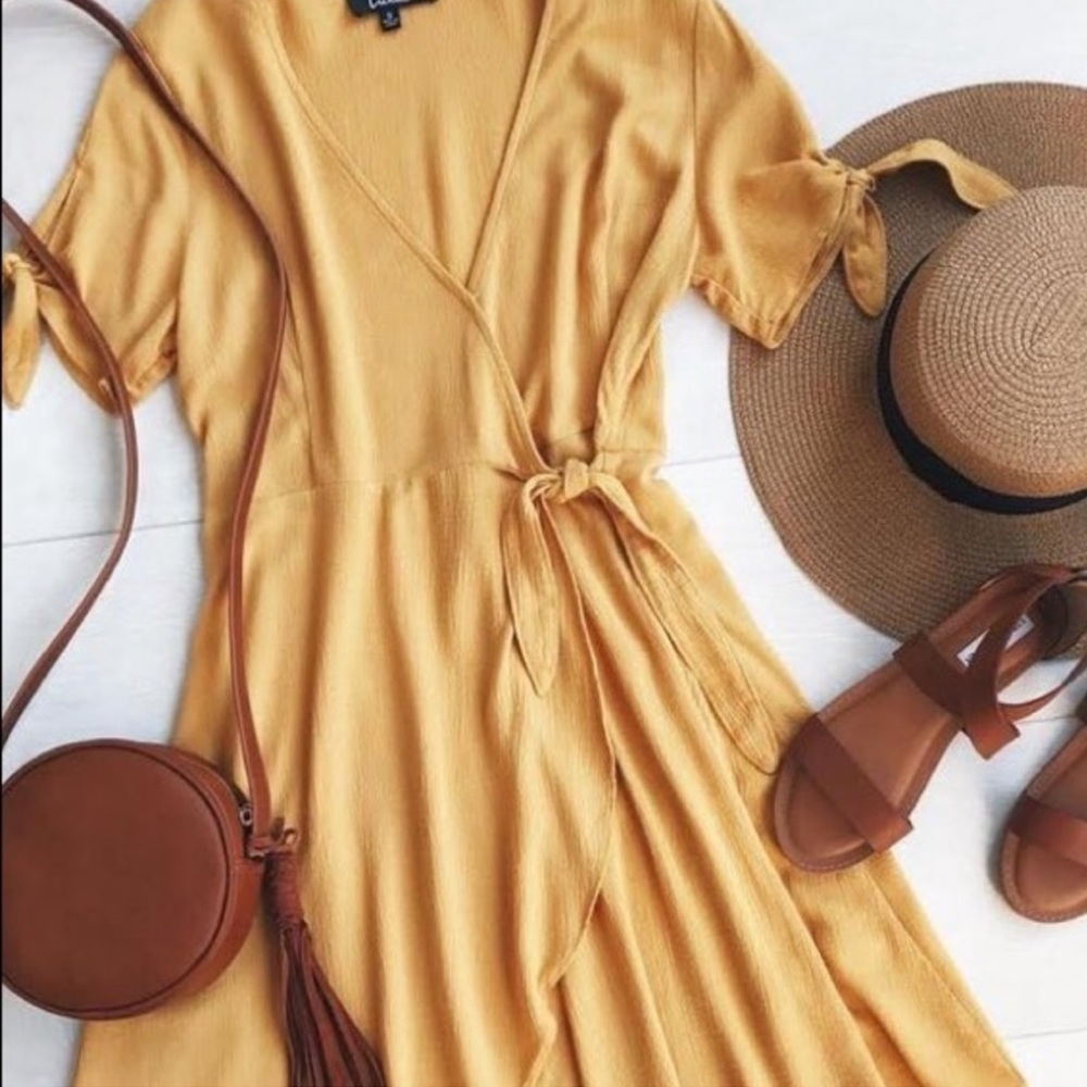 Lulu’s “My Philosophy” Golden Yellow Wrap Dress